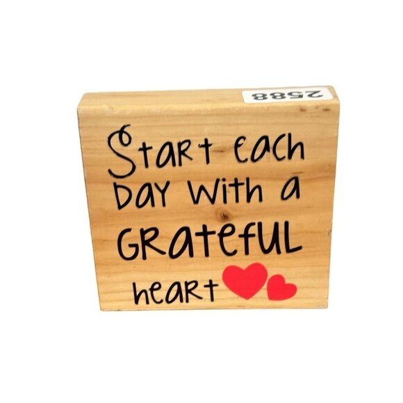 Inspirational Word of the Day Start Each Day With a Grateful Heart Wood Block - Picture 2 of 7